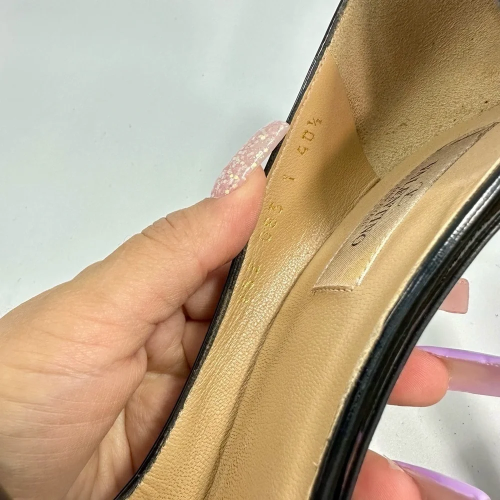 Valentino black patent leather d'orsay bow peep toe heels size 10.5
